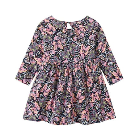 

Odeerbi Clearance Girls Dresses Baby Girl Clothes Toddler Clothing Long Sleeve One-Piece Floral Print Dress Autumn Kids Skirt