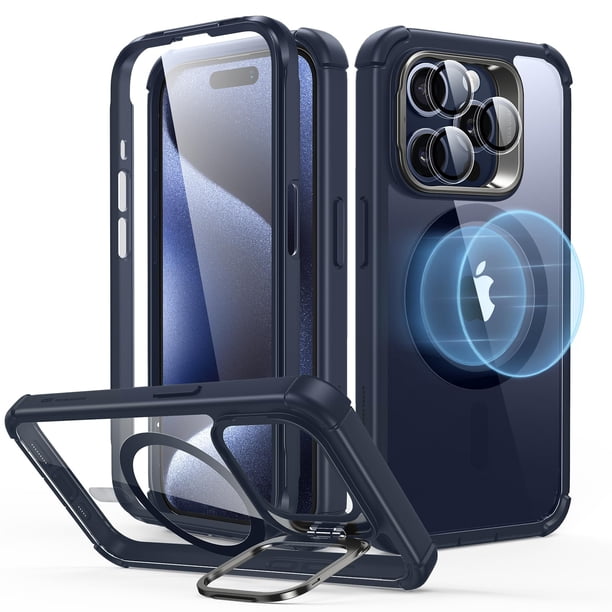 Funda ESR para iPhone 15 Pro con soporte, MagSafe, transparente, azul oscuro