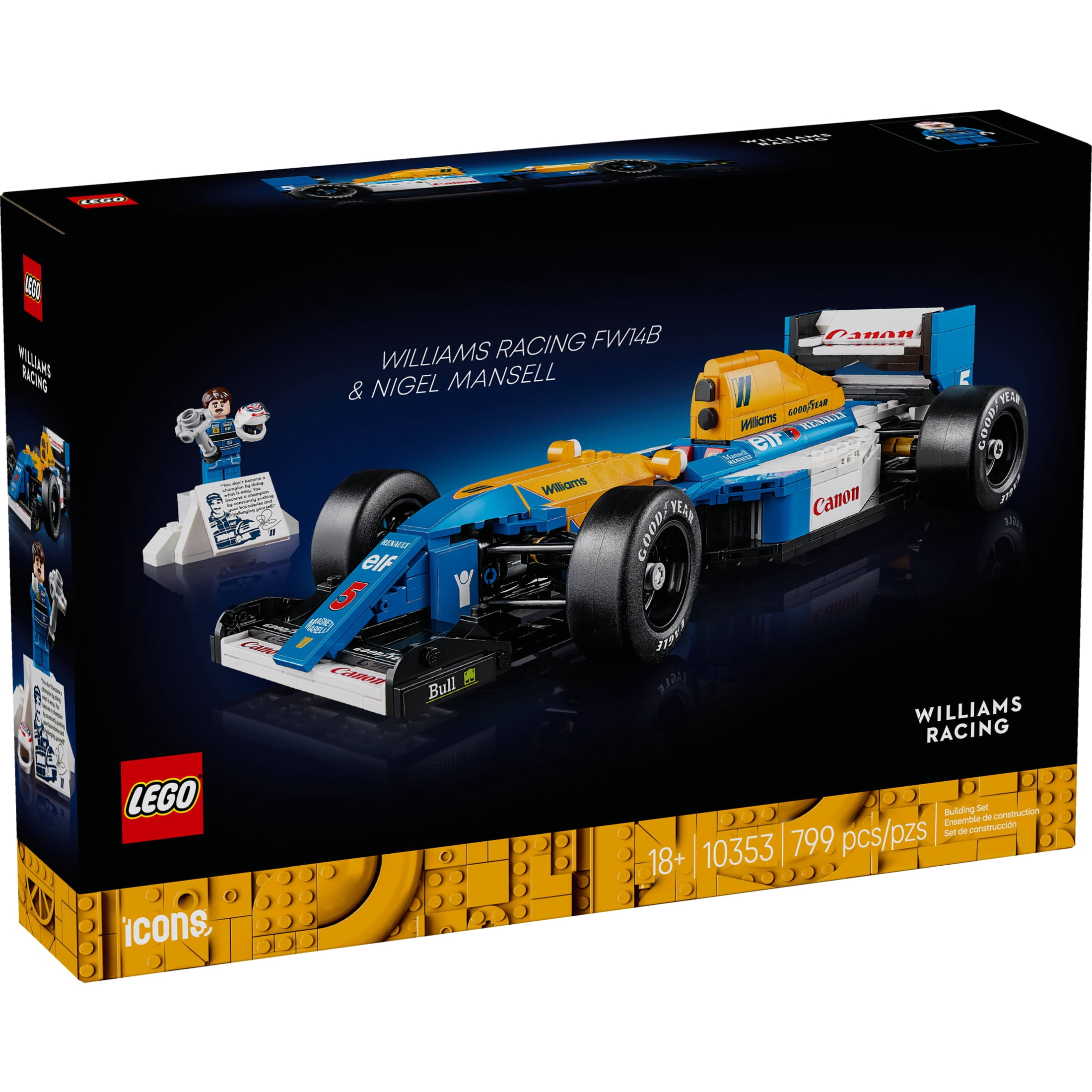 LEGO Icons Williams Racing FW14B & Nigel Mansell F1 Model Car Kit - Building Set for Adults, Ages 18+ - F1 DIY Craft for Display - Birthday Gift Idea - 10353