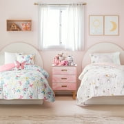 Regency Heights Full/Queen Size Comforter Sets, 4-Piece Kids Bedding Set for Girls, Butterfly Floral Comforter Bed Set, White/Pink