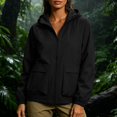 thumbnail image 6 of thefnos Womens Plus Size Cargo Jacket Zip Up Long Sleeve Hooded Coat Fall Solid Color Vintage Trench Coat with Pockets Casual Fashion Clothes, Black XL, 6 of 9