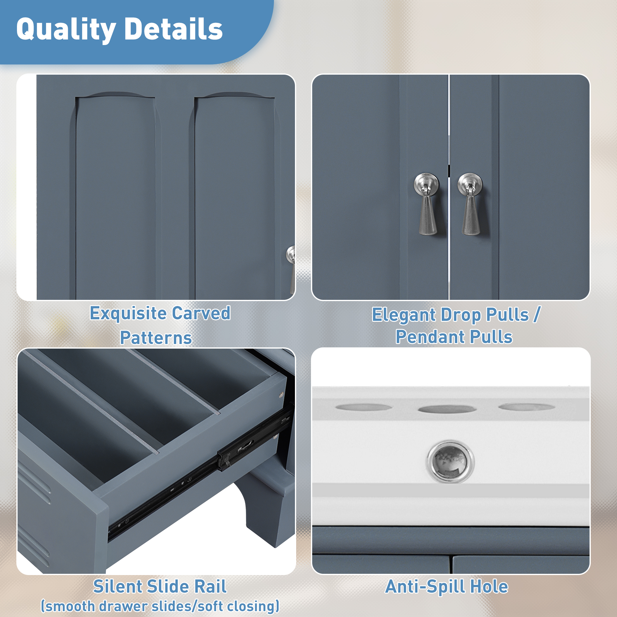 Euroco 30" Bathroom Vanity with Ceramic Sink, Solid Wood Frame Bathroom Sink Cabinet with Adjustable Shelf, Drawer with Divider, Solid Wood Feet