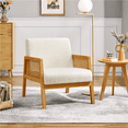 thumbnail image 3 of Renwick Fabric Upholstered Accent Chair with Rattan Sides,Ivory, 3 of 10