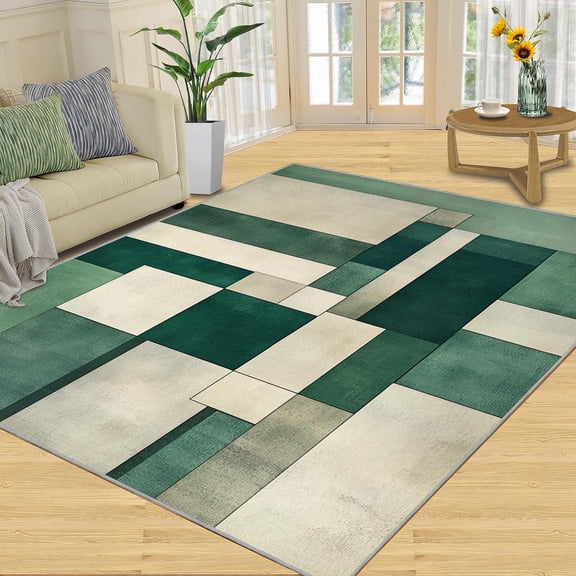 Green Geometric Rug Abstract Area Rug, Modern Rugs for Bedroom, Washable Rugs Home Decor, Soft Non-Slip Indoor Carpet for Living Room Dining Room-2' x 3'