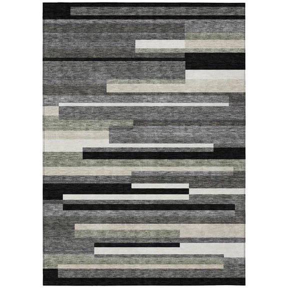 HomeRoots 585913 8 x 10 ft. Striped Washable Indoor & Outdoor Rectangle Area Rug, Black, Charcoal & Gray