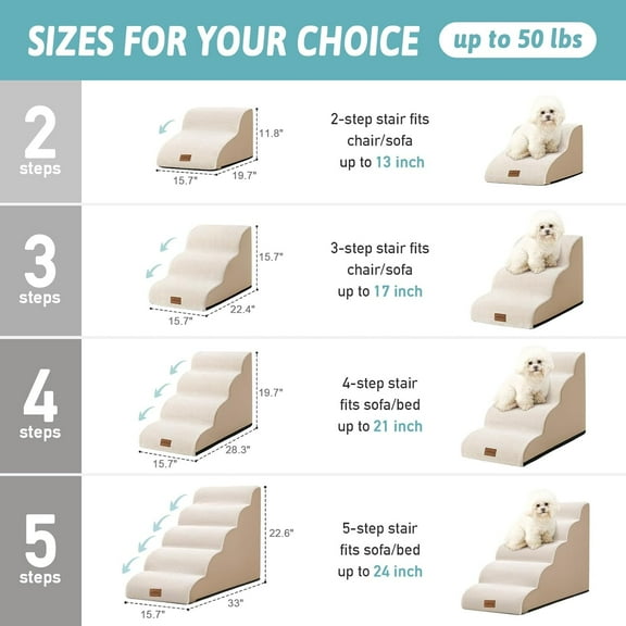 Dog Stairs for Small Dogs, 4 Step, Beige