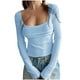 thumbnail image 2 of Camisas para mujer,Blusa informal de poliéster con cuello cuadrado y manga larga para mujer, cómoda para uso diario en casa, sopatenor, 2 of 7