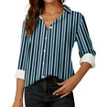 thumbnail image 2 of ShomPort Button Down Shirts For Women Striped Classic Long Sleeve Collared Office Work Blouses Tops (Green 16), 2 of 5