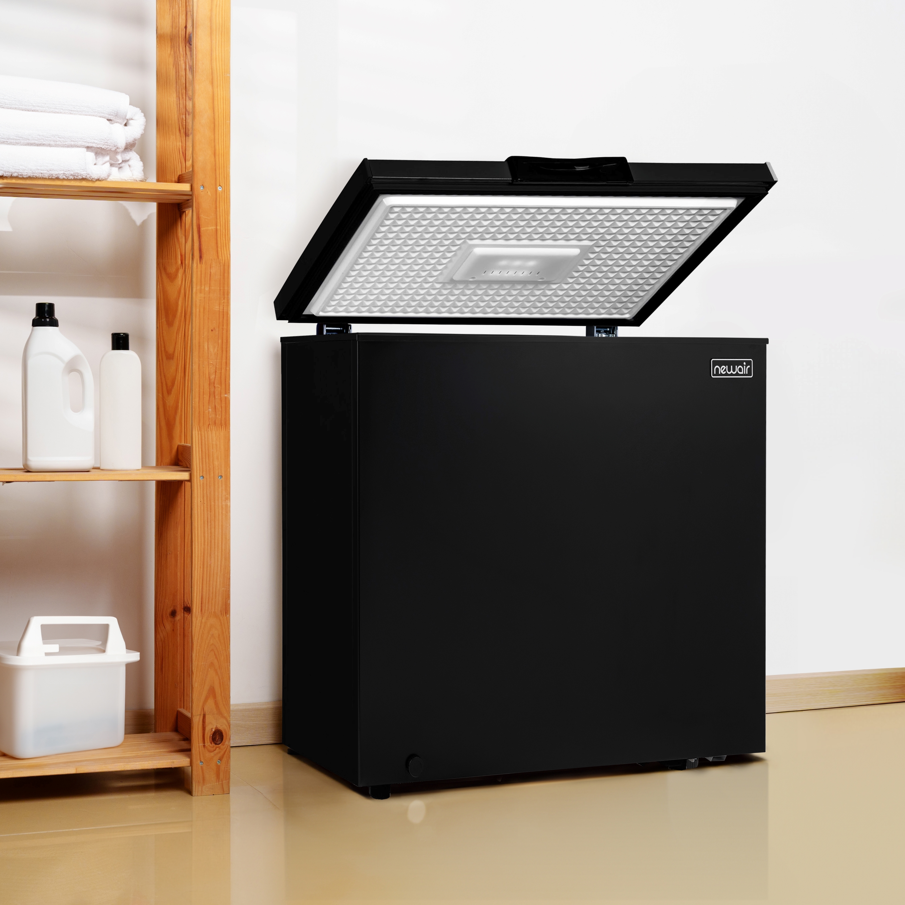 Newair 6.7 Cu. Ft. Compact Chest Freezer in Black, Temperature Control, Fast Freeze Mode, Door Alarm, Wire Basket, Self-Diagnose Program, and LED Lighting