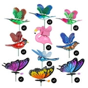 Exhart 12 Piece 4" WindyWings Plant Stake Assortment in Hummingbird, Butterfly, Dragonfly, Song Bird, 6.5 x 4 x 15.5 inches, Plastic, Multicolor