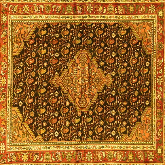 Ahgly Company Indoor Square Medallion Yellow Traditional Area Rugs, 8' Square
