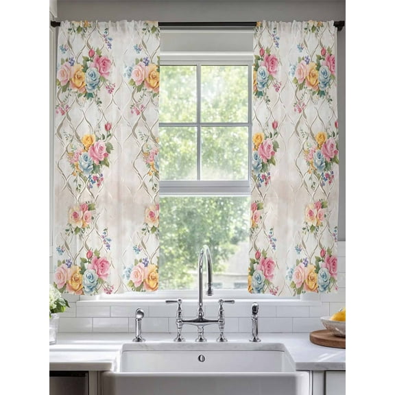 Roses Floral Sheer Curtains for Living Room Bedroom Rustic Vintage Luxury Flowers Botanical Sheer Curtains 63 Inch Long 2 Panels Set Light Filtering Curtain Window Treatments Drapes for Dining Room