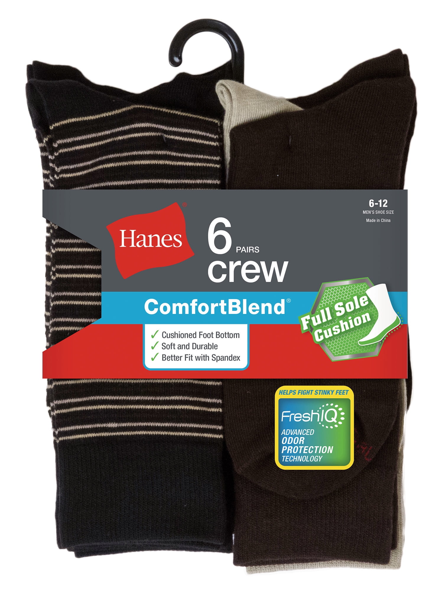 Hanes Men's ComfortBlend Cushion Crew Socks, 6 Pack