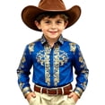 thumbnail image 4 of Wxolcjlv Boys Floral Buttons Up Shirt Western Cowboy Turn Down Collar Long Sleeve Shirt, Sizes 4-13, 4 of 4