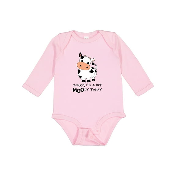 Inktastic Sorry, I'm a Bit Moody Today Cute Cow Pun Boys or Girls Long Sleeve Baby Bodysuit