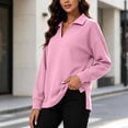 thumbnail image 6 of Dolkfu Long Sleeve Tops for Women Trendy Retro Pink V-Neck Sweatshirt Modern Relaxed Fit Solid Romance Sweatshirts & Hoodies Pink,XXL, 6 of 7