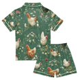 thumbnail image 2 of Silky Satin Kids' Pajama Set Breathable & Smooth Unisex Button-Down Pajamas Chickens and Flowers Pattern, 2 of 8