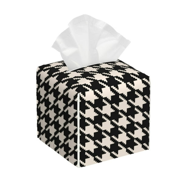 Fotbe Black and white houndstooth Porta Pañuelos Decorativo de Cuero, Caja Cuadrada Moderna para Pañuelos Faciales, Organizador y Dispensador 5x5x5''