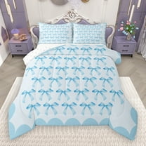 Manfei Ribbon Bow Knot Queen Comforter Set,Princess Bowtie Bedding Sets,Light Blue Bedding Comforter Set For Girls Teens,Luxury Bedroom Decor Reversible,3-Piece