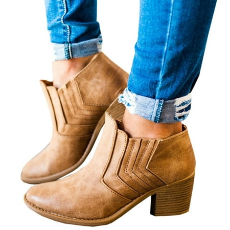 

OKBOP Women s Low-heeled Ankle Boots-Fashion Non Slip Shoes for Women Christmas Chelsea Winter Warm Boots Womens Boots Clearance