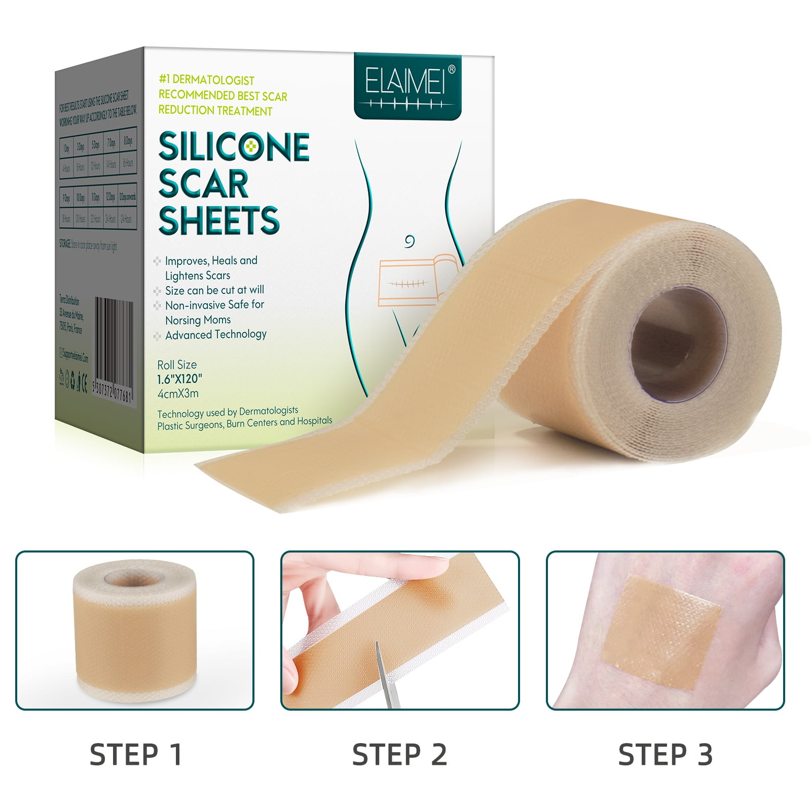 Ailaah Silicone Scar Sheets Roll Sheets Efficient Gel Skin Tone Acne Burn for Scar Removal 1.57 inch*118 inch