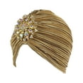 thumbnail image 3 of Milageto Indian Turban Hat for Women Alloy Brooch Female Headband Hair Scarf Head Wrap Golden, 3 of 8