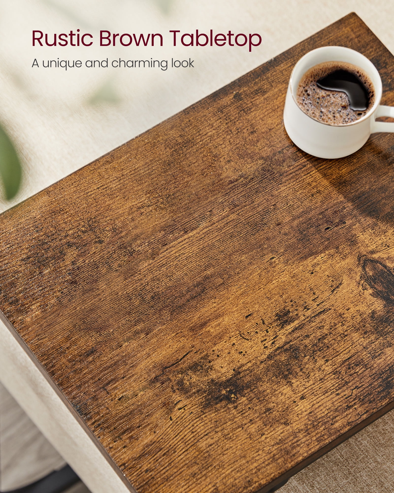 VASAGLE C-Shaped End Table Sofa Side Table Small Side Table for Couch for Living Room Bedroom Rustic Brown and Black