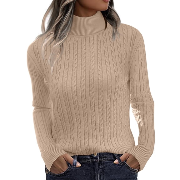 Zeagoo Womens Sweaters Turtleneck Cable Knit Long Sleeve Pullover Cute Fitted Trendy Basic Fall Winter Tops
