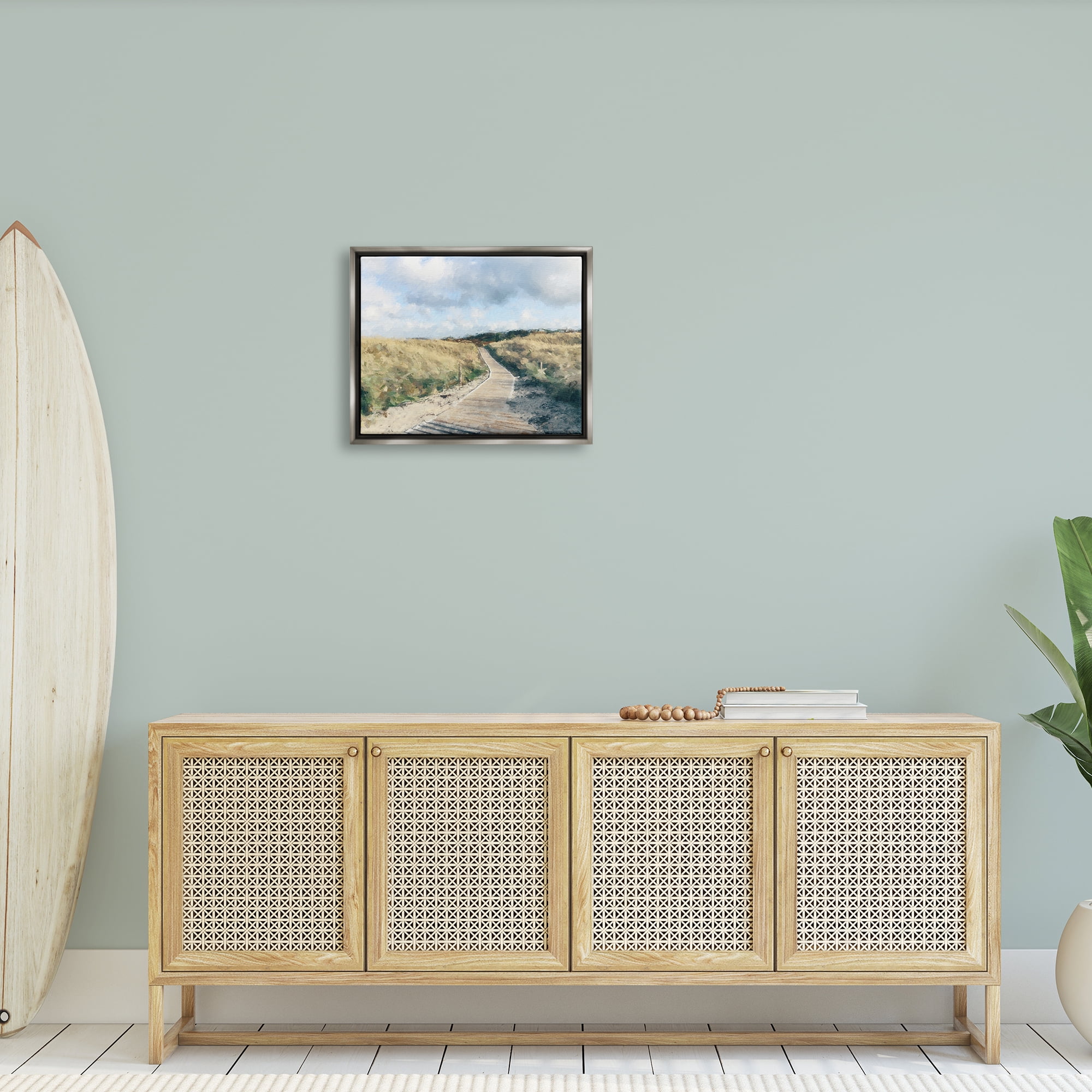 Stupell Coastal Boardwalk Path Landscape Landscape Painting Gray Floater Framed Art Print Wall Art