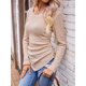 thumbnail image 4 of Solid V Neck T-Shirt, asymmetrical Hem Long Sleeve Top, Women's Clothing, 4 of 5