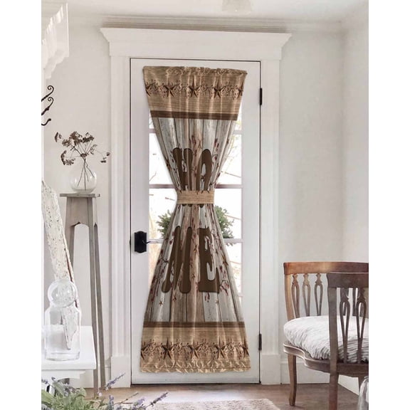 Vintage Farmhouse Blackout Curtains, French Door Curtains for Door Window, Retro Home Text Country Star Wooden Privacy Drapery for Patio/Sidelight Doors, 1 Panel with Tieback, 54 x 72 Inches