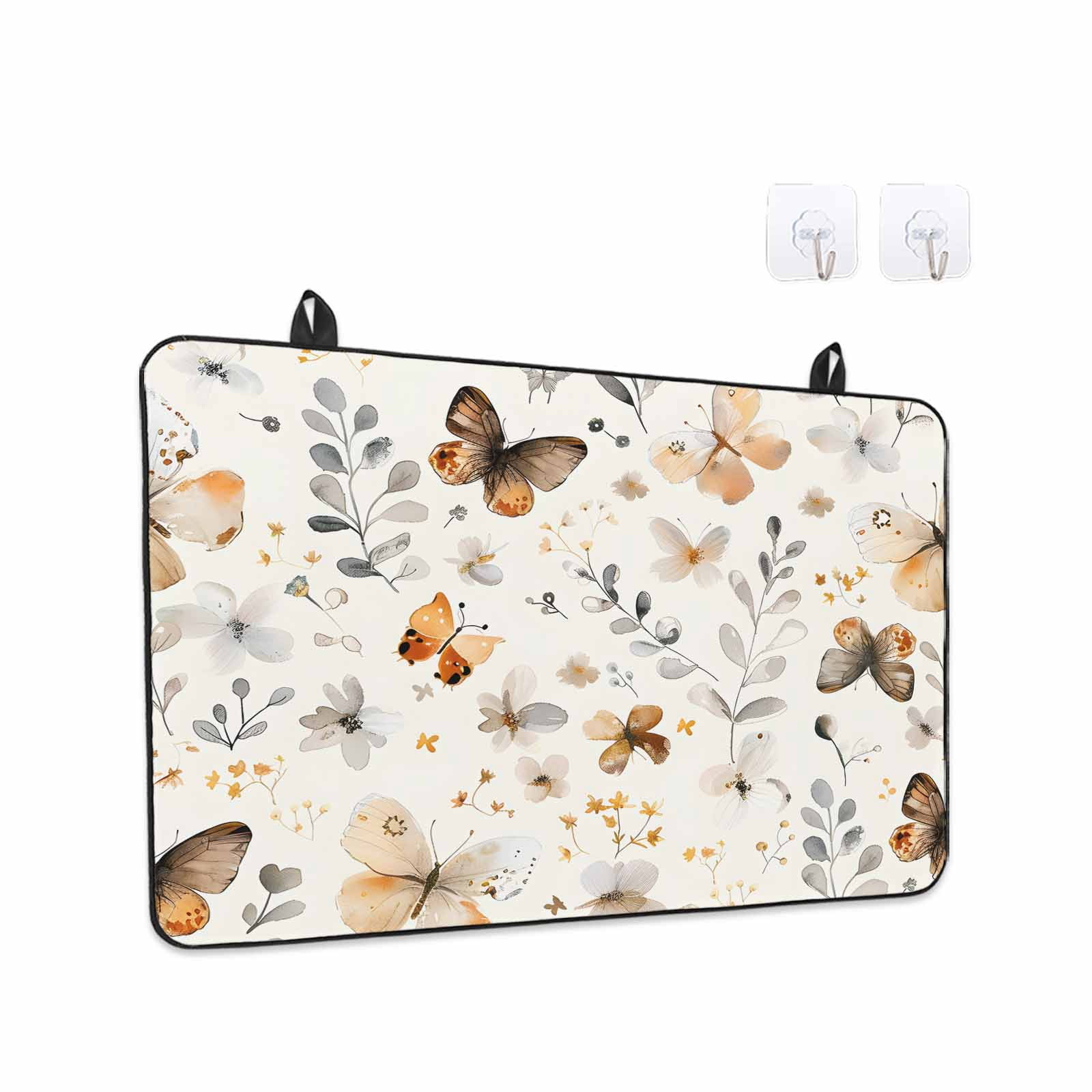 Retro Spring Floral Stove Top Cover for Electric Stove, Heat-proof & Non Slip Glass Top Stove Cover Protector, Brown Butterfly Botanical Kitchen Flat Cooktop Rubber Mat 24x21 Inches
