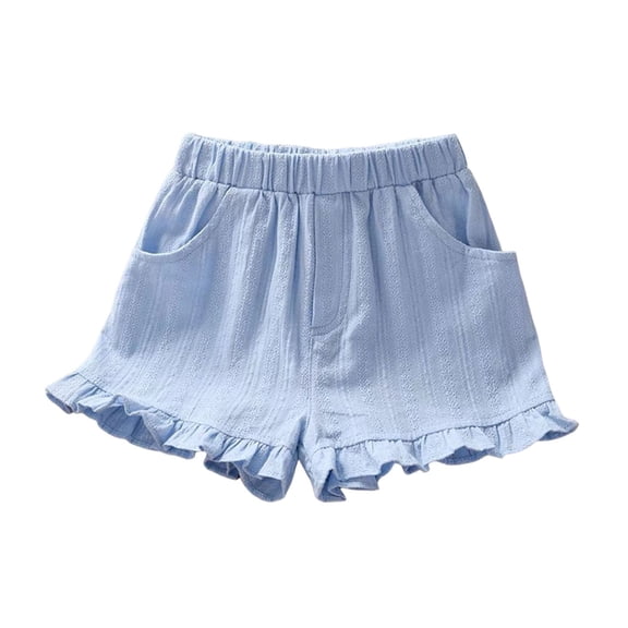 Gytharion Toddler Girls Elastic Waist Shorts Solid Casual Athletic Shorts Ruffle Hem Cute Summer Shorts 1-11 Years