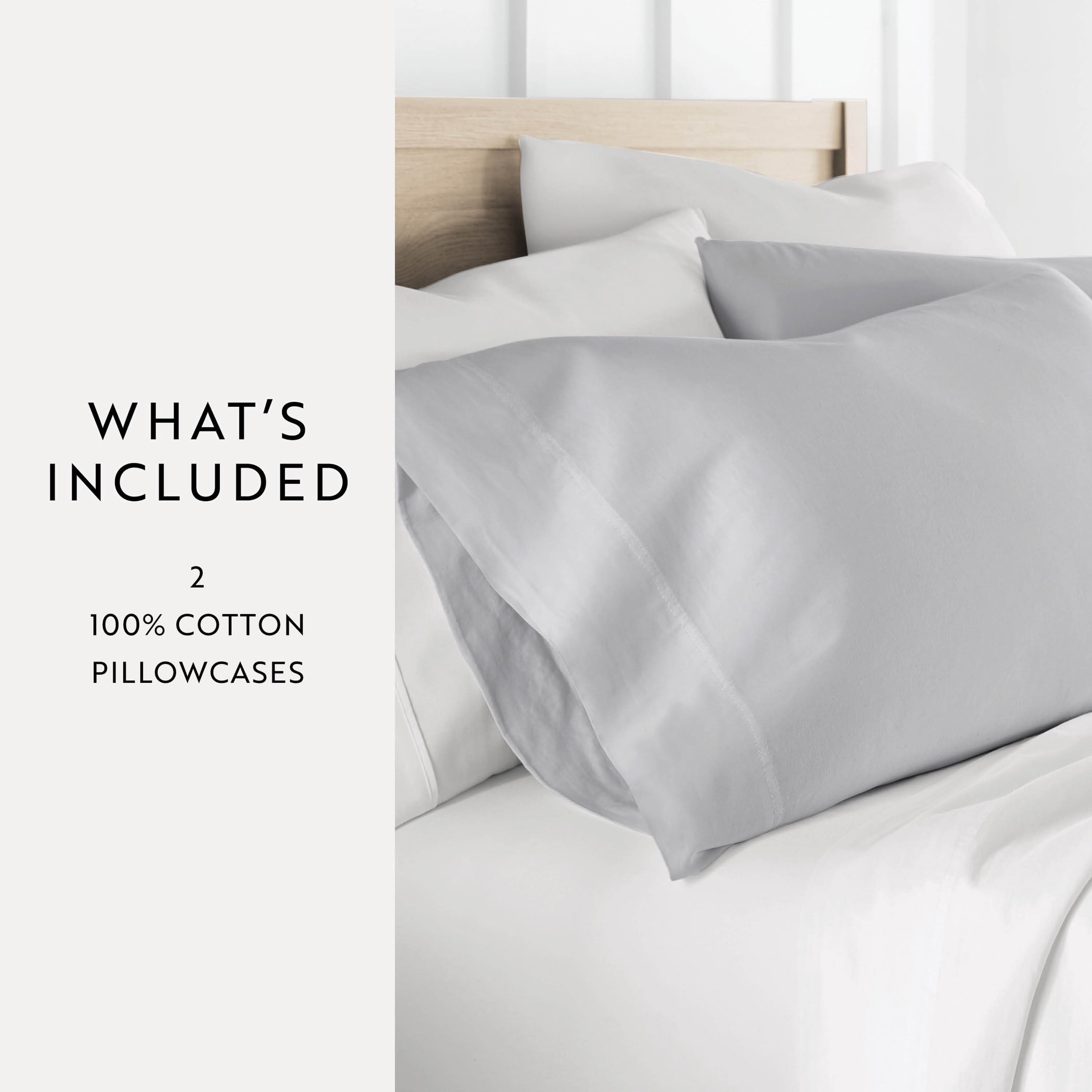 Light Gray 300TC Cotton Cooling Pillow Case Set, Standard/Queen, by Noble Linens