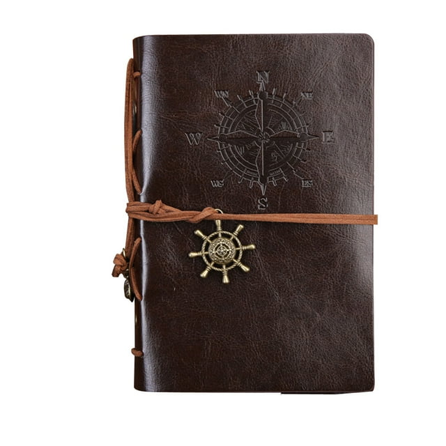 Retro Leather Cover Refillable Blank Line Spiral Notebook Corsair Pendants Nautical Journal Planner Diary Loose-leaf Sketchbook Scrapbook Pocket Notepad with Random Accessories - Small (Coffee)