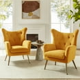thumbnail image 2 of Velvet Accent Chairs Set of 2 Wingback Lounge Armchairs Sofa Upholstered Tufted Golden Leg Home Living Room Mustard, 2 of 8