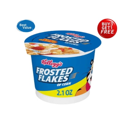 Kellogg's Frosted Flakes Breakfast Cereal Cups, 8 Vitamins and Minerals, Kids Snacks, Original, 2.1 oz ( Buy 3 Get 1 Free )