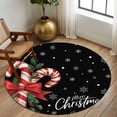 thumbnail image 2 of Round Rug 5Ft Washable Non-Slip, Christmas Candy Circle Area Rugs for Living Room Bedroom, Xmas Berry Snowflake Black Indoor Floor Mats Carpet Runner for Home Decor Aesthetic, 2 of 8