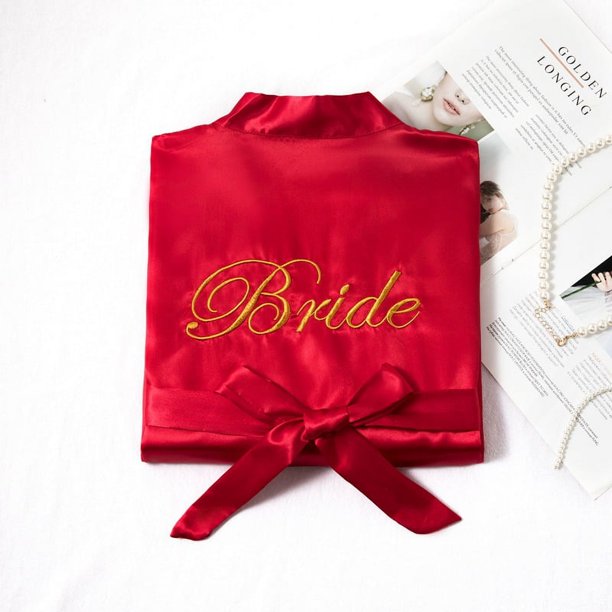 Bata de novia para la mañana, pijama holgado de primavera, verano y otoño, camisón de seda de imitación, bata de baño bordada para boda, vestido de dama de honor para grupo de mujeres