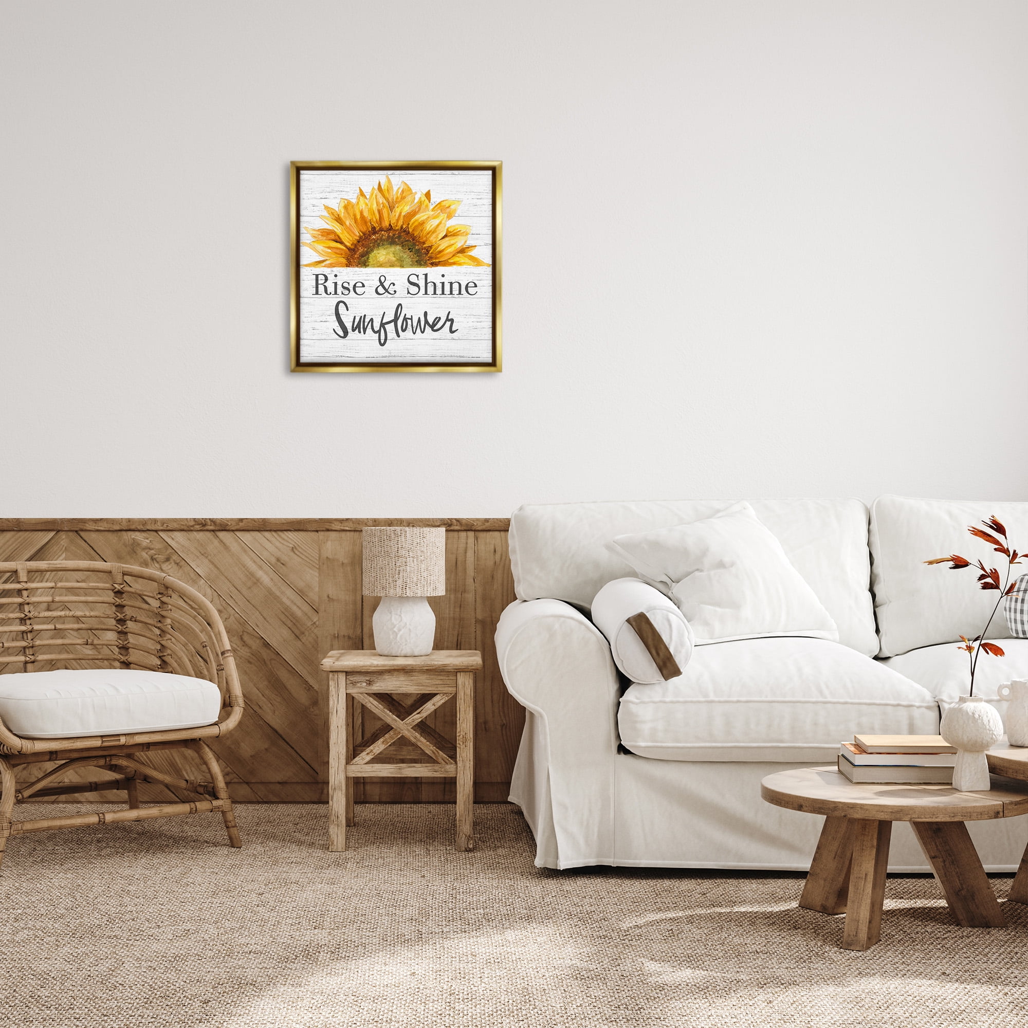 Stupell Industries Rise and Shine Sunflower Botanical & Floral Painting Gold Floater Framed Canvas Art Print Wall Art, 25 x 25