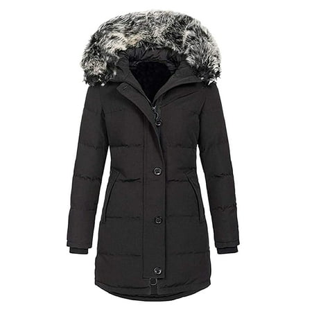 Rovga Womens Jackets 2024 Trend Long Sleeves Winter Hoodie Zipper Inside Hooded Fashion Drawstring Slim Warm Padded Coat Cute Warm Tops Black M