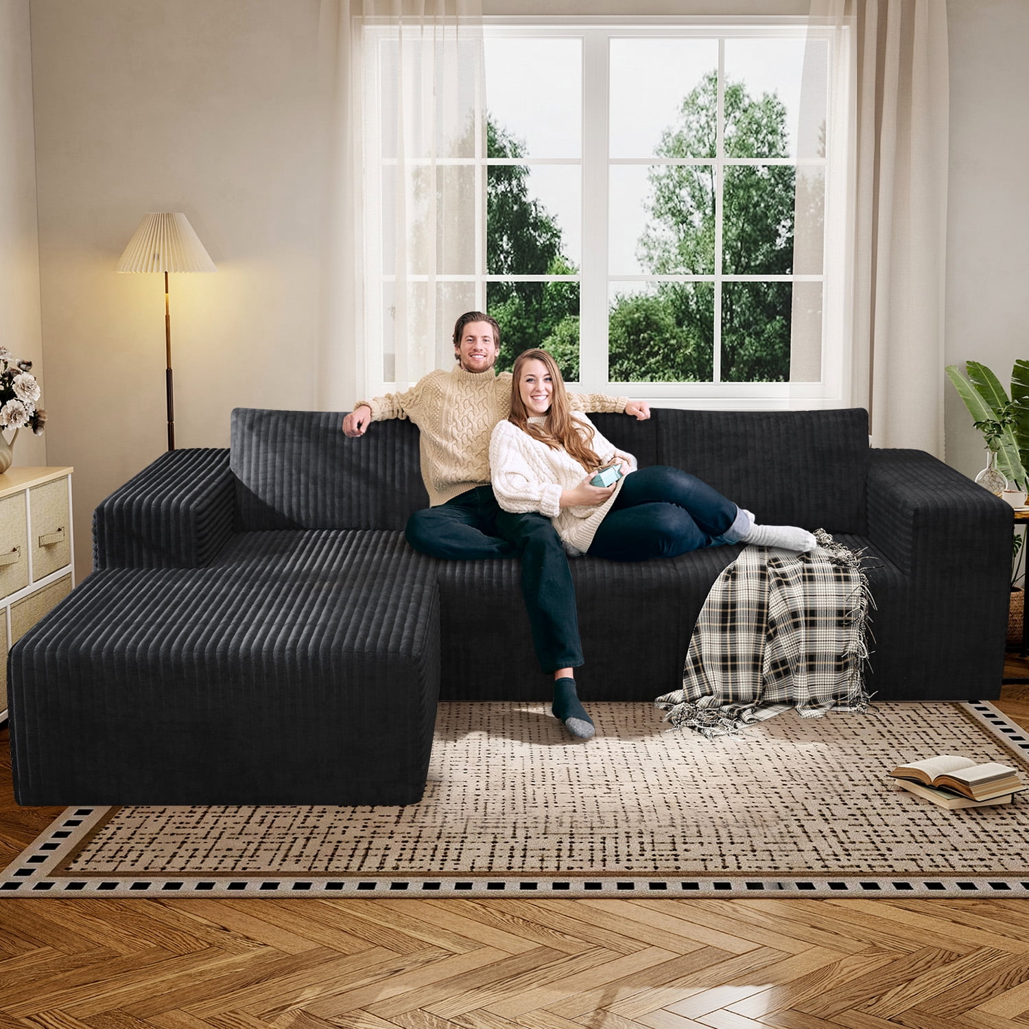 YVDNHP Modular Cloud Sofa - No Assembly Required, 94" Oversized L-Shaped Sectional with Chaise, Flannel Fabric Deep Seating Couch for Living Room
