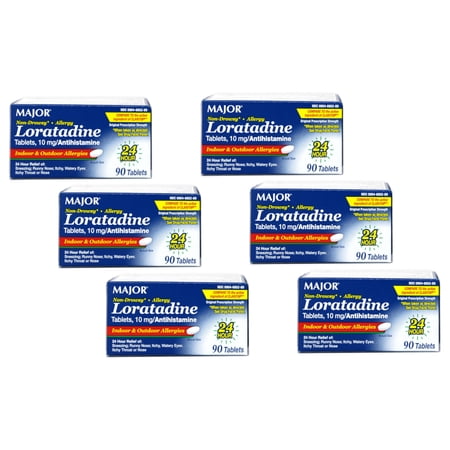 Major Non-Drowsy Allergy Loratadine 10mg Antihistamine, 90 Tablets - Pack of 6