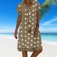 thumbnail image 1 of Vestido De Las Señoras Vestido de lunares para mujer Vestido transpirable con estampado femenino para vacaciones (Caqui L) Cgtredaw Para estrenar, 1 of 1