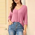 thumbnail image 5 of Womens Summer Waffle Knit Top V Neck Tunic Tops 3/4 Length Sleeve Off The Shoulder T Shirts Loose Fitted Solid Basic Tees Trends Dressy Blouses Holiday Party Clothing, 5 of 7