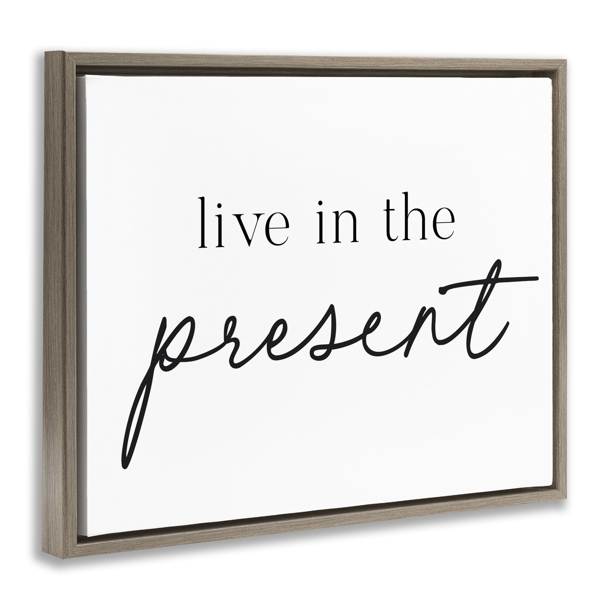 Live In The Present Brown Framed Floater Canvas Wall Art, design by Lettered and Lined