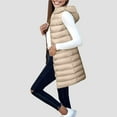 thumbnail image 2 of larppty Women's Long Puffer Vest Casual Sleeveless Puffy Zip Up Jacket with Hood (Khaki, L), 2 of 5