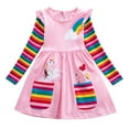 thumbnail image 2 of WIBACKER Girls Long Sleeve Stretchy Dress Kids A line Twirly Skater Casual Rainbow Unicorn Dresses, 2 of 10
