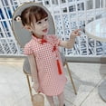 thumbnail image 5 of Toddler Girls Red/White Plaid Classic Chinese Cheongsam Dress Baby Kids Tradition Slim Qipao, 5 of 5