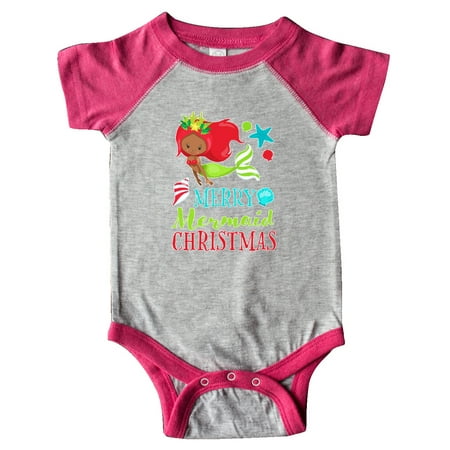 

Inktastic Merry Mermaid Christmas with Red Hair and Dark Skin Tone Gift Baby Boy or Baby Girl Bodysuit